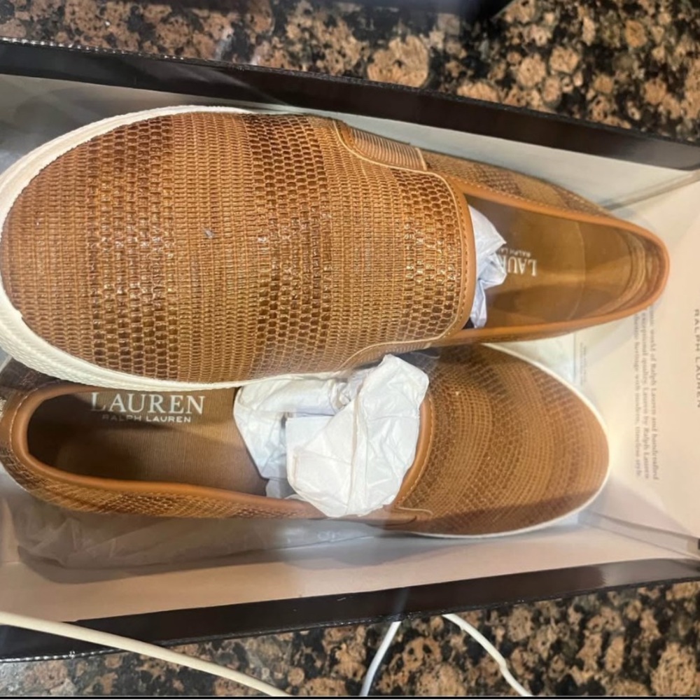 Lauren Ralph Lauren Tan Textured Slip-On Shoes